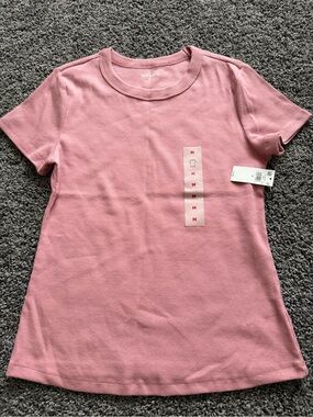 NWT Old Navy Pink Ribbed Crew Neck Tee Size Medium Soft Stretch Basic Top